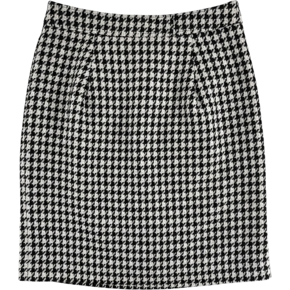 Talbots Houndstooth Tweed Mini Skirt Black White Lined Cotton Blend Size 10